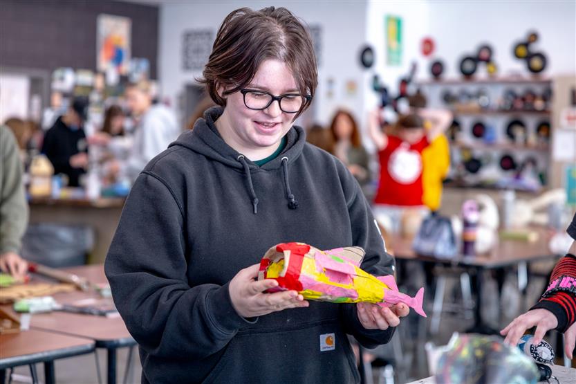 Students do papier-mache art